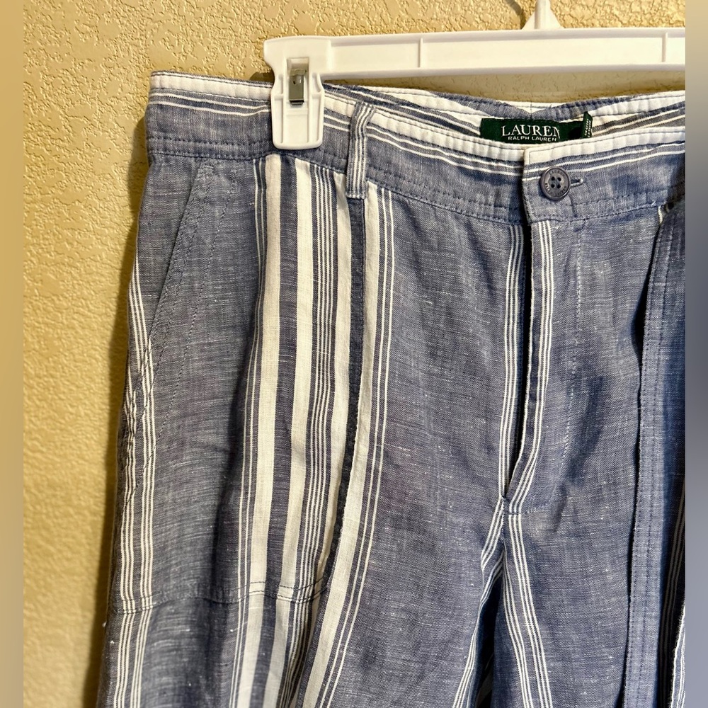 Ralph Lauren Blue and White Striped Wide Leg Pants 22” inseam - Picture 3 of 8